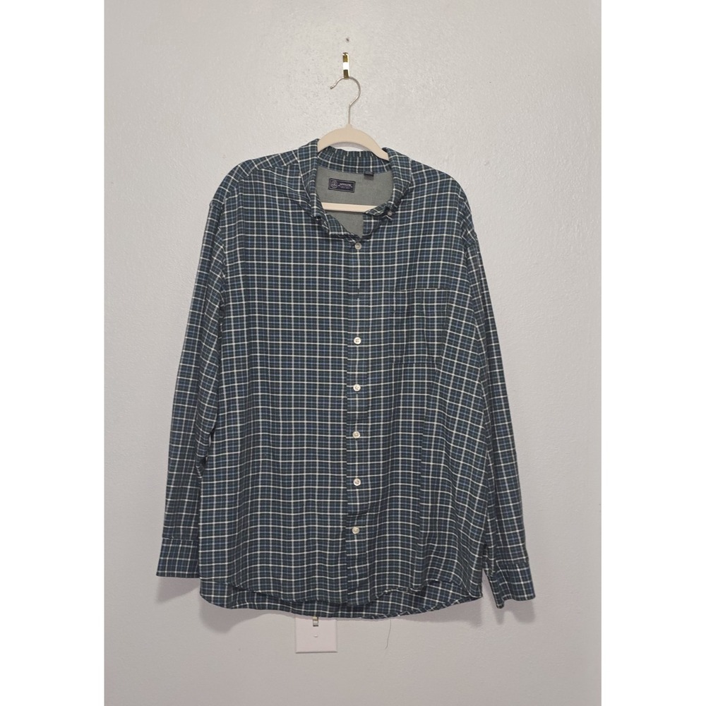 Arrow Mens 2XLT Shirt Big Tall Green Blue Plaid Check Button Down Long Sleeve